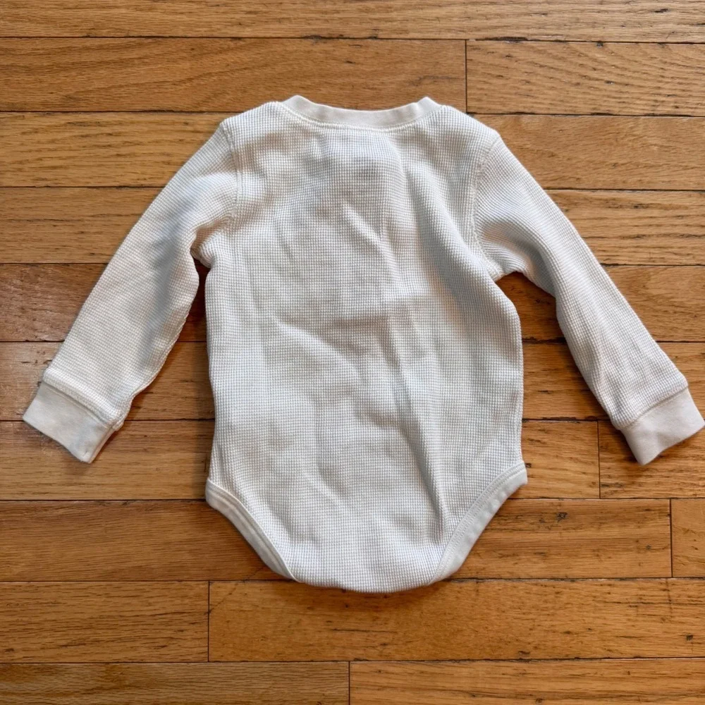 Planet Cotton Cream Waffle Knit Henley‎ Bodysuit Long Sleeve 18M